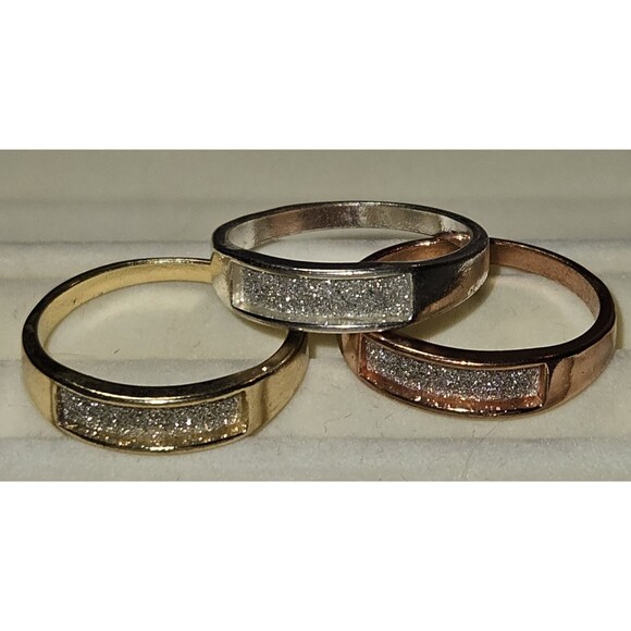 Trio of Rings w/ Sparkle Bands Silver Gold & Rose Gold Tones Sz 10.25 - Picture 1 of 5